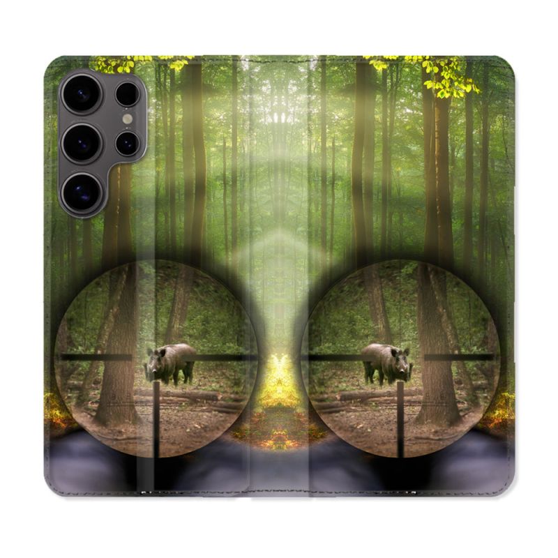 Housse Cuir Portefeuille Pour Samsung Galaxy S25 ULTRA Chasse Sanglier Viseur