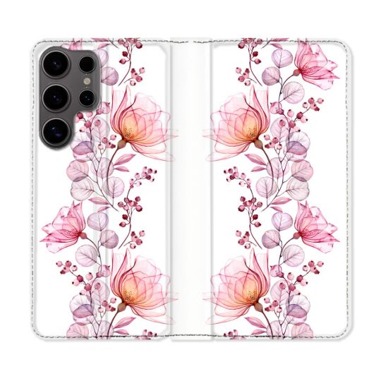 Housse Cuir Portefeuille Pour Samsung Galaxy S25 ULTRA Fleur Eclosion