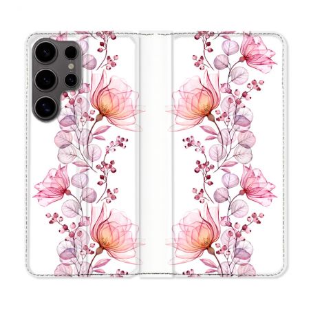 Housse Cuir Portefeuille Pour Samsung Galaxy S25 ULTRA Fleur Eclosion