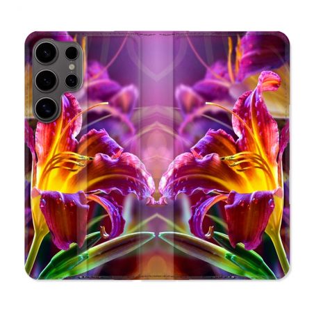 Housse Cuir Portefeuille Pour Samsung Galaxy S25 ULTRA Fleur Lys Color