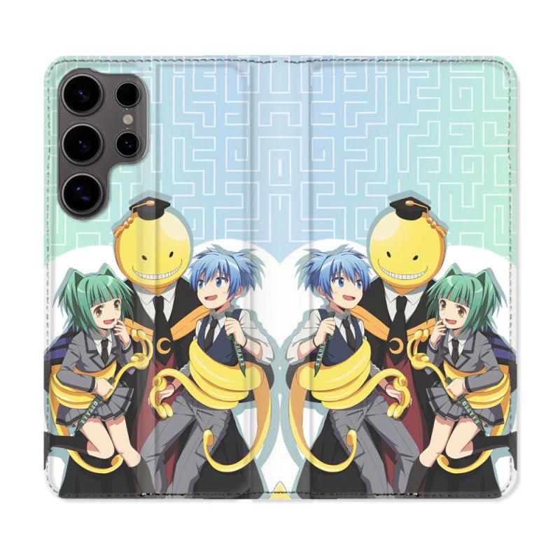 Housse Cuir Portefeuille Pour Samsung Galaxy S25 ULTRA Manga Assassination Classroom Kuro Trio