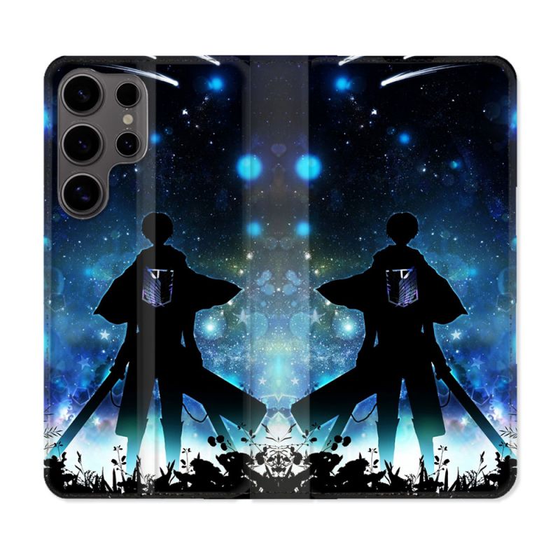 Housse Cuir Portefeuille Pour Samsung Galaxy S25 ULTRA Manga Attaque Titans Levi