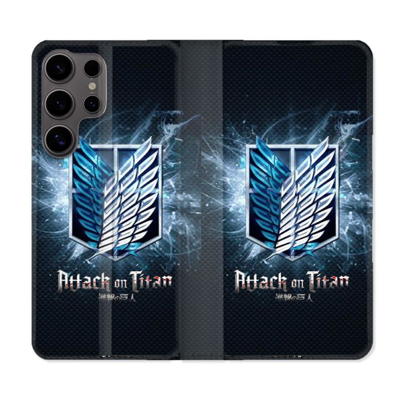 Housse Cuir Portefeuille Pour Samsung Galaxy S25 ULTRA Manga Attaque Titans Noir