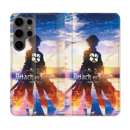 Housse Cuir Portefeuille Pour Samsung Galaxy S25 ULTRA Manga Attaque Titans Soleil
