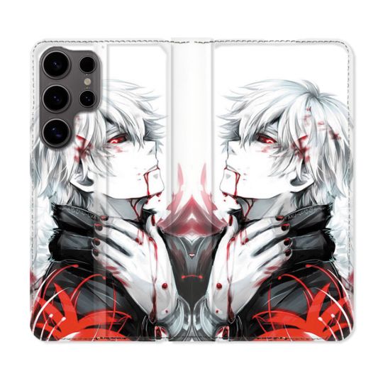 Housse Cuir Portefeuille Pour Samsung Galaxy S25 ULTRA Manga Tokyo Ghoul Kaneki Blanc