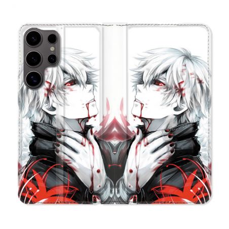 Housse Cuir Portefeuille Pour Samsung Galaxy S25 ULTRA Manga Tokyo Ghoul Kaneki Blanc
