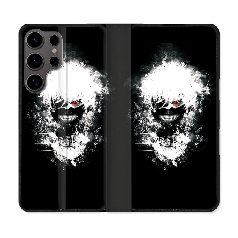 Housse Cuir Portefeuille Pour Samsung Galaxy S25 ULTRA Manga Tokyo Ghoul Kaneki Tag