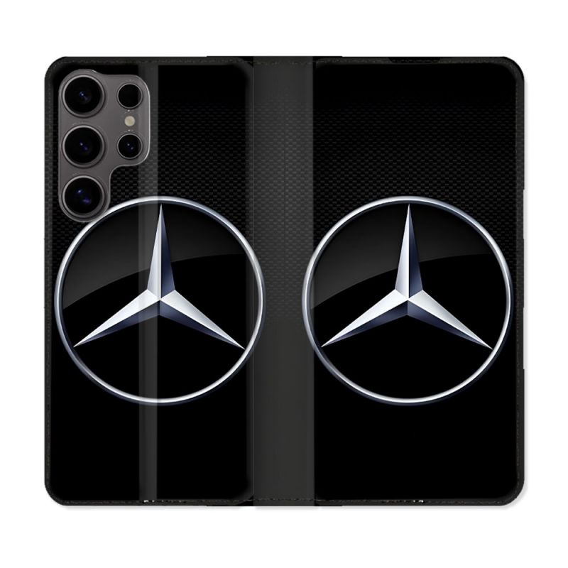 Housse Cuir Portefeuille Pour Samsung Galaxy S25 ULTRA Mercedes Carbone