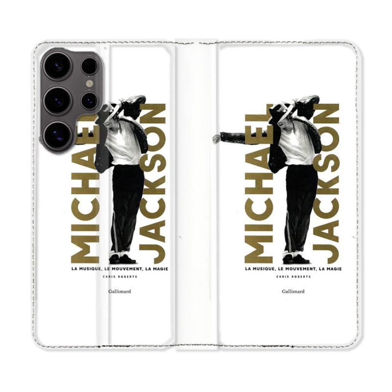 Housse Cuir Portefeuille Pour Samsung Galaxy S25 ULTRA Michael Jackson Blanc