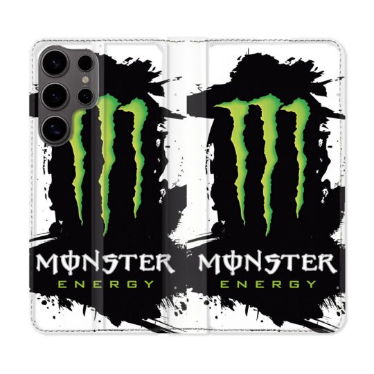 Housse Cuir Portefeuille Pour Samsung Galaxy S25 ULTRA Monster Energy Tache