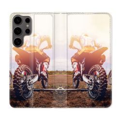Housse Cuir Portefeuille Pour Samsung Galaxy S25 ULTRA Moto Cross Soleil