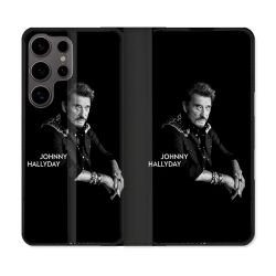 Housse Cuir Portefeuille Pour Samsung Galaxy S25 ULTRA Musique Johnny Hallyday Noir