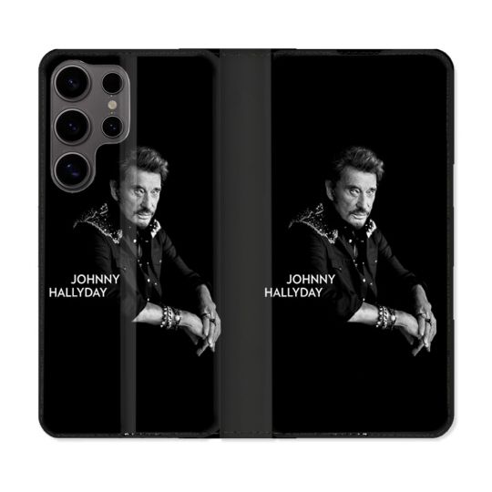 Housse Cuir Portefeuille Pour Samsung Galaxy S25 ULTRA Musique Johnny Hallyday Noir