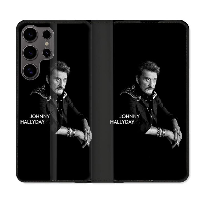 Housse Cuir Portefeuille Pour Samsung Galaxy S25 ULTRA Musique Johnny Hallyday Noir