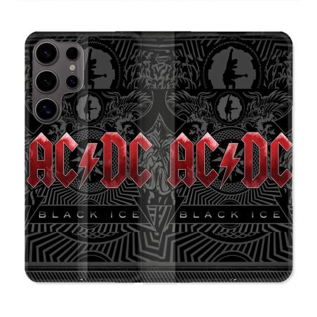 Housse Cuir Portefeuille Pour Samsung Galaxy S25 ULTRA Musique Rock ACDC Rouge