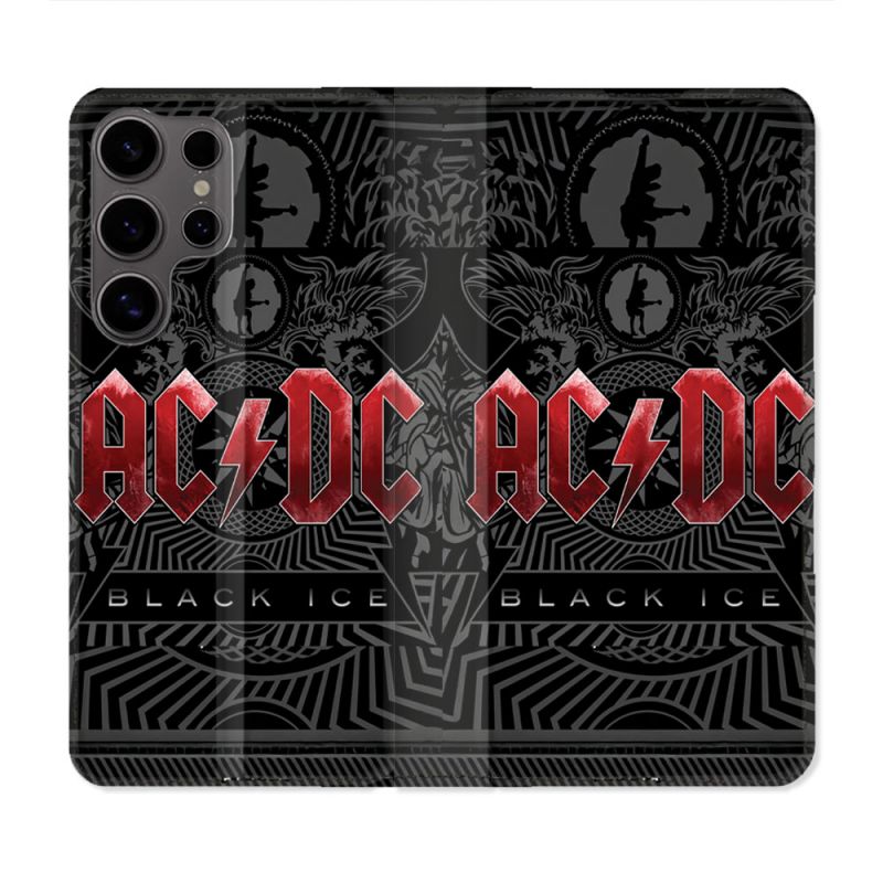 Housse Cuir Portefeuille Pour Samsung Galaxy S25 ULTRA Musique Rock ACDC Rouge