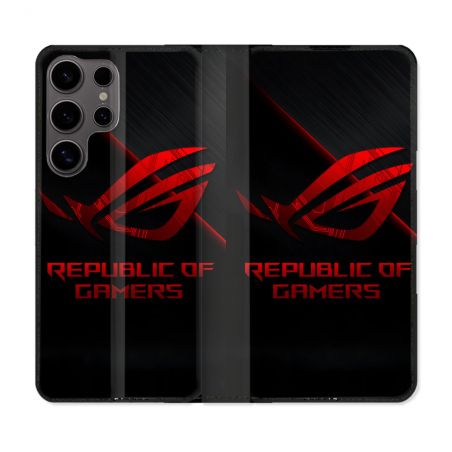 Housse Cuir Portefeuille Pour Samsung Galaxy S25 ULTRA ROG Rouge