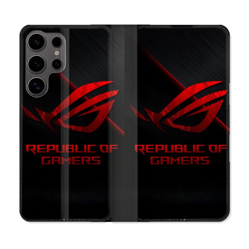 Housse Cuir Portefeuille Pour Samsung Galaxy S25 ULTRA ROG Rouge