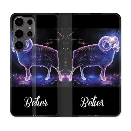 Housse Cuir Portefeuille Pour Samsung Galaxy S25 ULTRA Signe Zodiaque 2 Bélier
