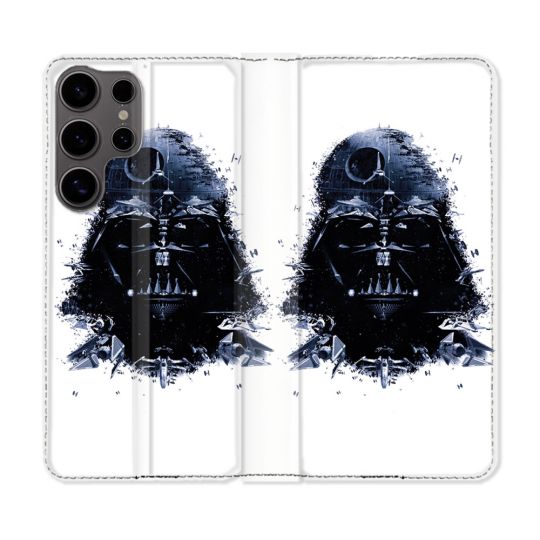 Housse Cuir Portefeuille Pour Samsung Galaxy S25 ULTRA Star Wars - Dark Vador Blanc