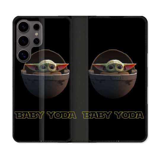 Housse Cuir Portefeuille Pour Samsung Galaxy S25 ULTRA Star Wars - Yoda bebe noir
