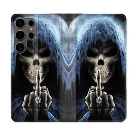 Housse Cuir Portefeuille Pour Samsung Galaxy S25 ULTRA Tete de Mort Doigt