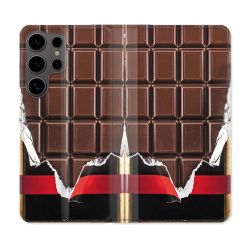 Housse Cuir Portefeuille Pour Samsung Galaxy S25 ULTRA Texture Trompe Oeil Chocolat