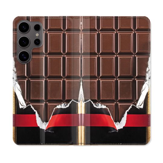 Housse Cuir Portefeuille Pour Samsung Galaxy S25 ULTRA Texture Trompe Oeil Chocolat