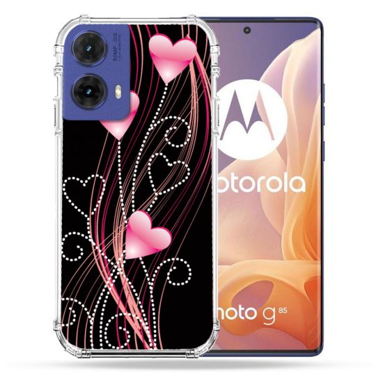 Coque Renforcée Pour Motorola G85 5G Amour Coeur Rose Montant sur Noir