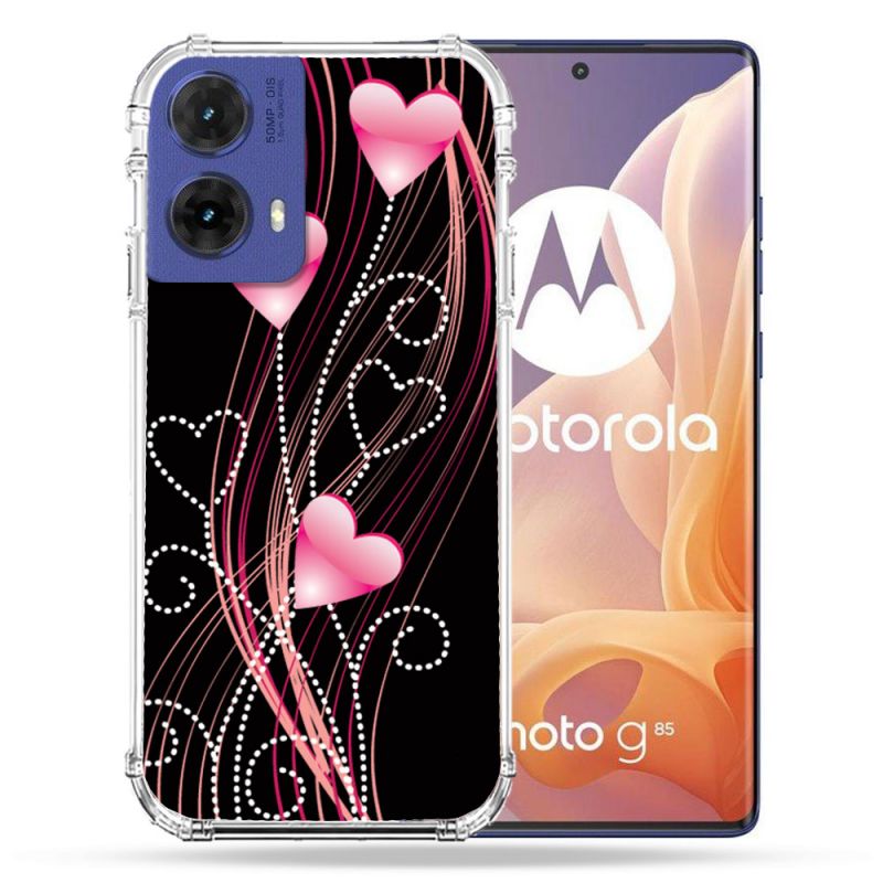 Coque Renforcée Pour Motorola G85 5G Amour Coeur Rose Montant sur Noir