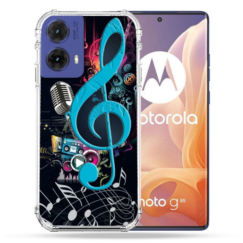 Coque Renforcée Pour Motorola G85 5G Musique Cle Sol Bleu