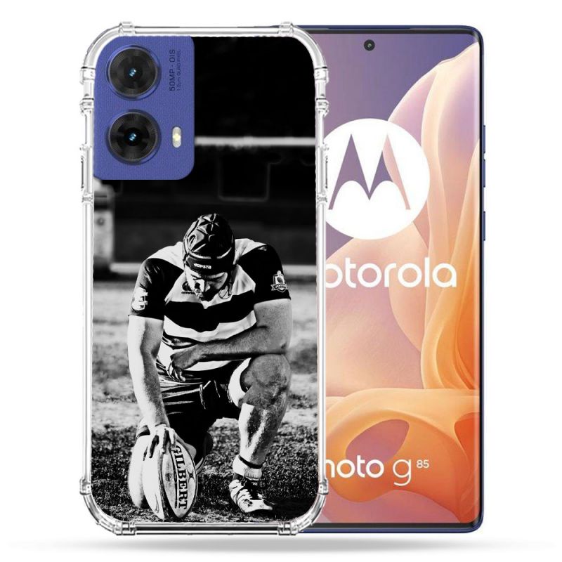 Coque Renforcée Pour Motorola G85 5G Sport Rugby Noir Blanc