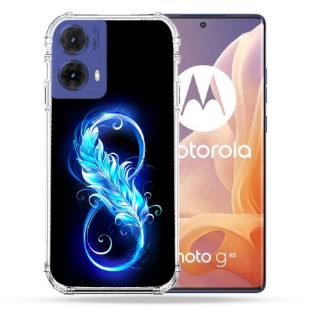 Coque Renforcée Pour Motorola G85 5G Texture Plume Infini Bleu