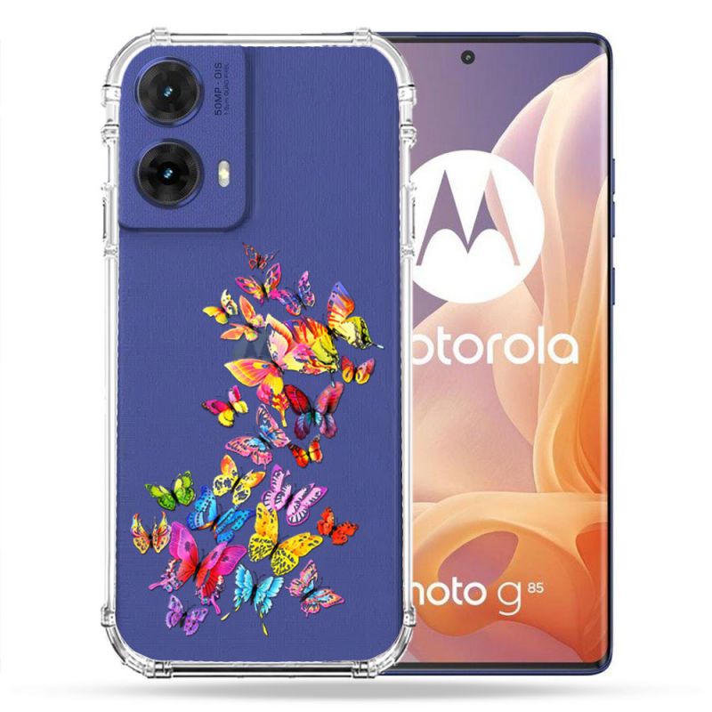 Coque Renforcée Transparente Pour Motorola G85 5G Papillon Multicolore