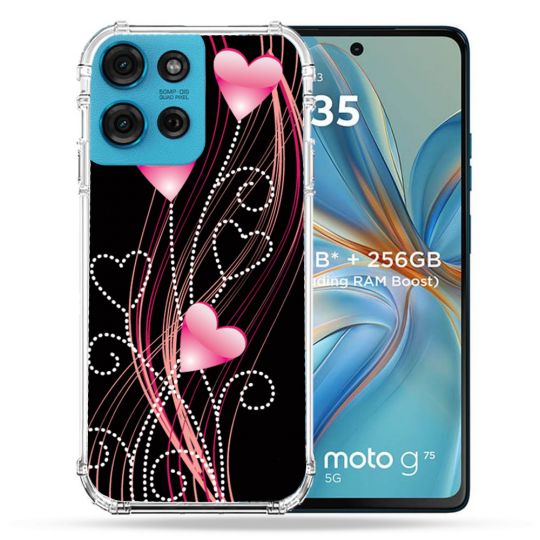 Coque Renforcée Pour Motorola G75 5G Amour Coeur Rose Montant sur Noir