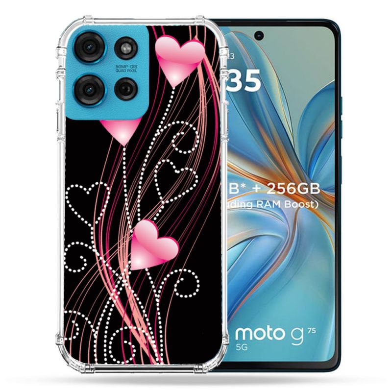 Coque Renforcée Pour Motorola G75 5G Amour Coeur Rose Montant sur Noir