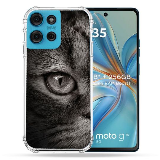 Coque Renforcée Pour Motorola G75 5G Animal Chat Gris