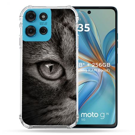 Coque Renforcée Pour Motorola G75 5G Animal Chat Gris