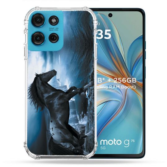 Coque Renforcée Pour Motorola G75 5G Animal Cheval Noir