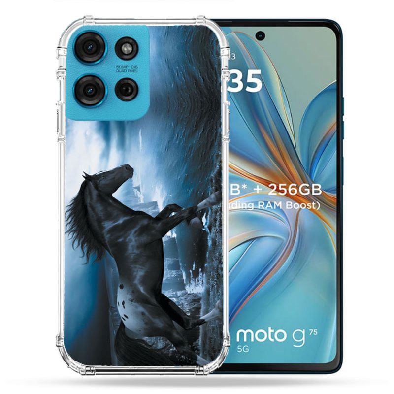 Coque Renforcée Pour Motorola G75 5G Animal Cheval Noir