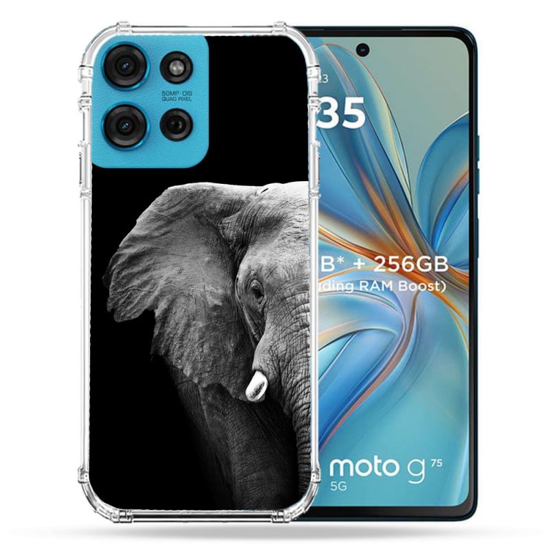 Coque Renforcée Pour Motorola G75 5G Animal Elephant Noir