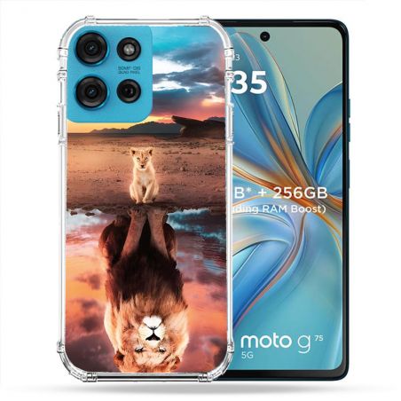 Coque Renforcée Pour Motorola G75 5G Animal Lion Reflet