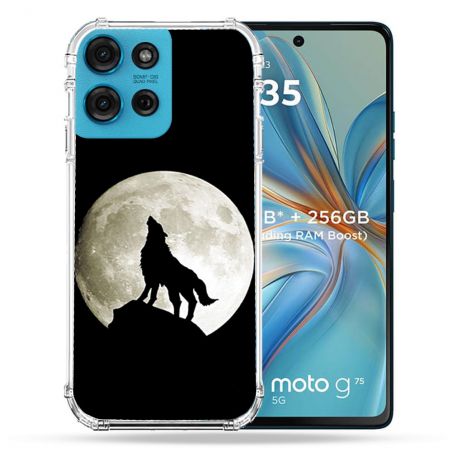 Coque Renforcée Pour Motorola G75 5G Animal Loup Noir