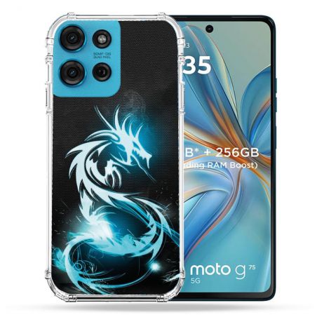 Coque Renforcée Pour Motorola G75 5G Fantastique Dragon Bleu