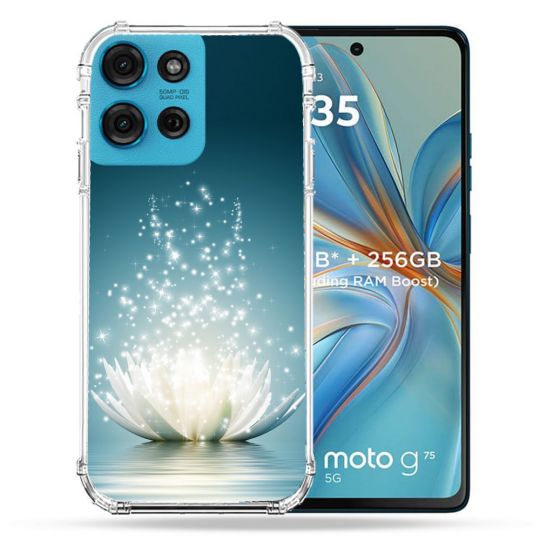 Coque Renforcée Pour Motorola G75 5G Fleur Lotus Blanc