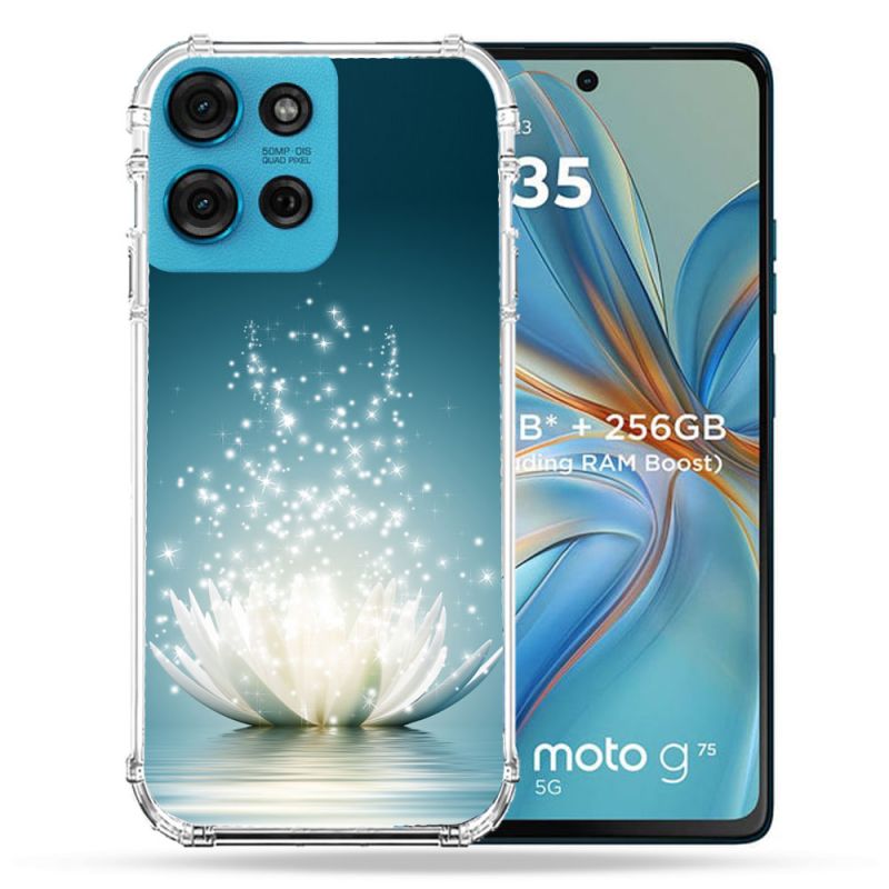 Coque Renforcée Pour Motorola G75 5G Fleur Lotus Blanc