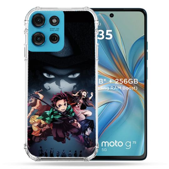 Coque Renforcée Pour Motorola G75 5G Manga Demon Slayer Noir