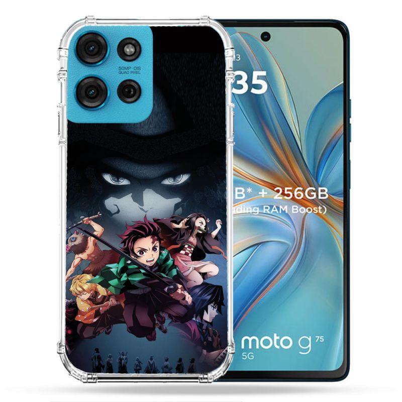 Coque Renforcée Pour Motorola G75 5G Manga Demon Slayer Noir