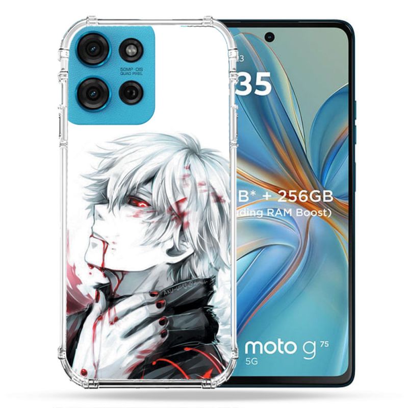 Coque Renforcée Pour Motorola G75 5G Manga Tokyo Ghoul Kaneki Blanc