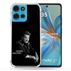 Coque Renforcée Pour Motorola G75 5G Musique Johnny Hallyday Noir